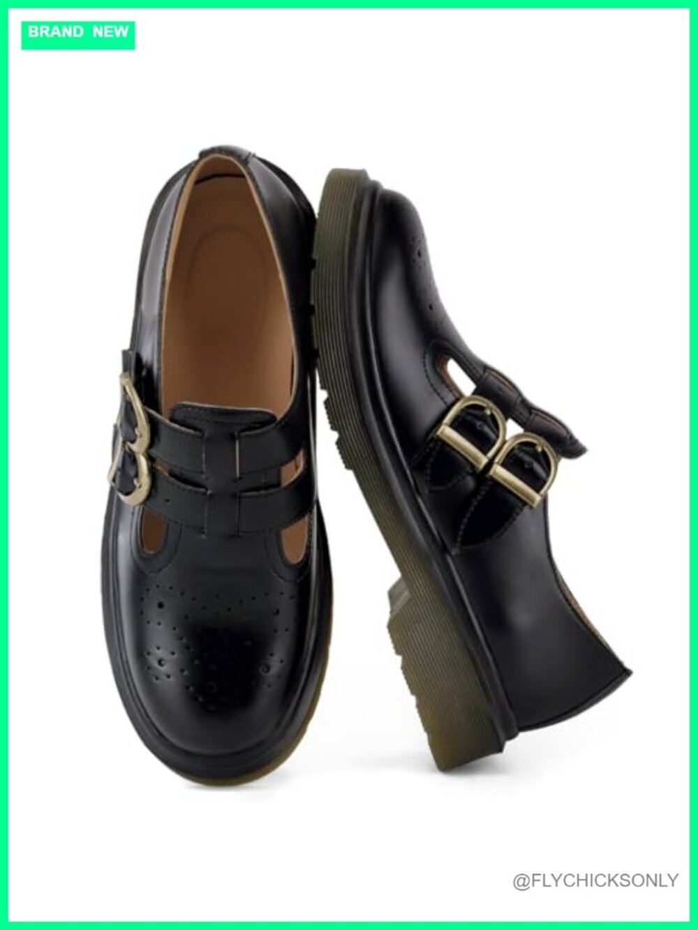 Chunky Mary Janes Double Buckle Strap Platform Faux Leather Shoes